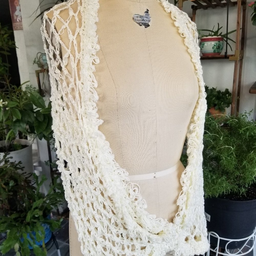 Crochet LOVEKNOT SILK SHRUG, SCARF, SHAWL Handmade Size SM